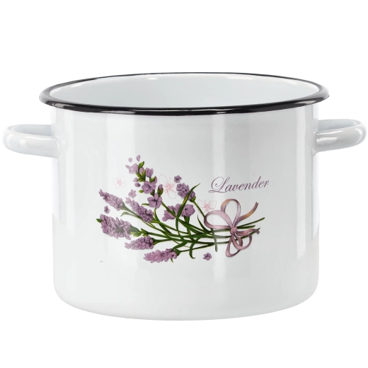Emaljeret gryde 5,5 l 22 cm hvid med lavendelmotiv