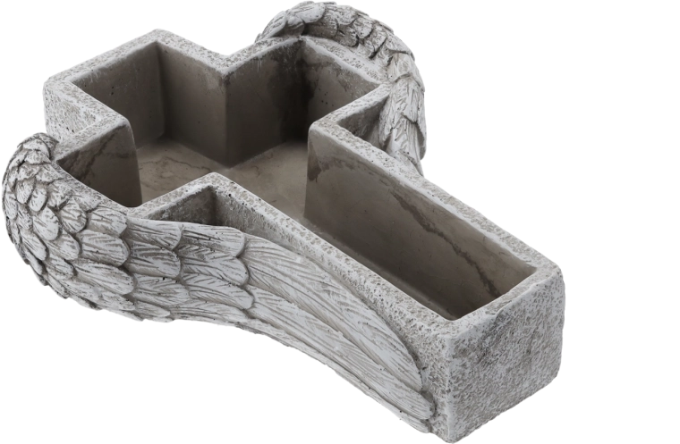Cementgravvase med relief af kors med vinger grå 27,5 cm