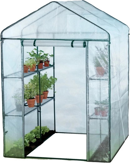 Have drivhus grøntsagstunnel med hylder til blomster hvid 140 x 140 x 200 cm