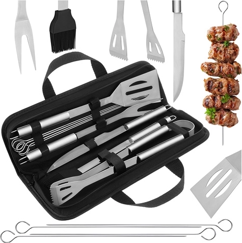 KAMINER grillredskabssæt i rustfrit stål, 9 dele i robust etui