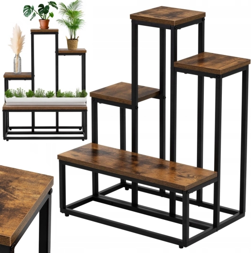 Blomsterstander i metal, 4 niveauer, antik eg – til 6 blomster - 1 stk.