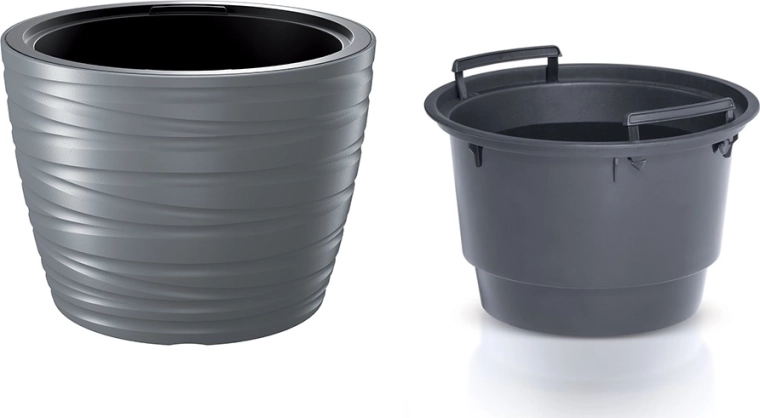 Lav plantekasse MAZE med indsats, grå sten, diameter 47,5 cm