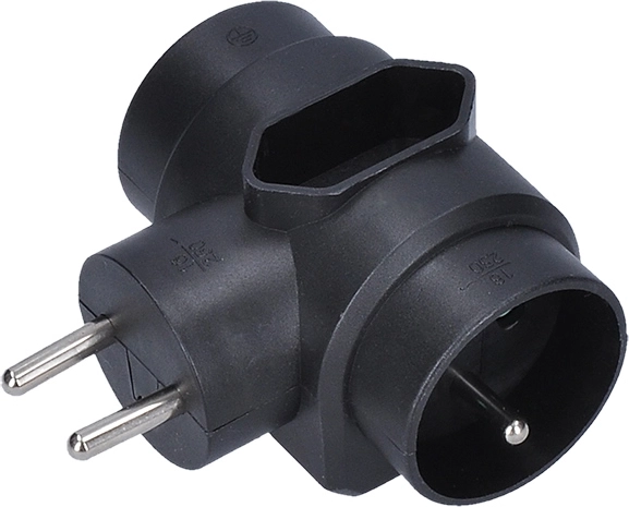 Solight kompakt grendåse med 3 stik (1 × 2,5 A + 2 × 10 A), sort - 1 stk.