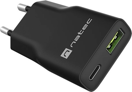 Natec Ribera GaN slim vægoplader 20 W (USB-C + USB-A) - 1 stk.