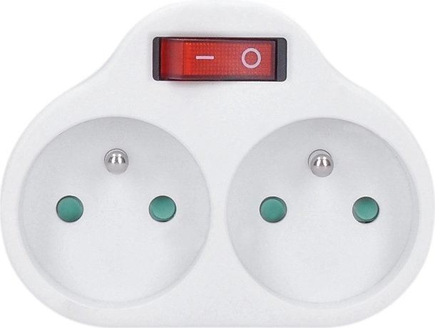 Solight stikdåseadapter med afbryder, 2 stik, hvid