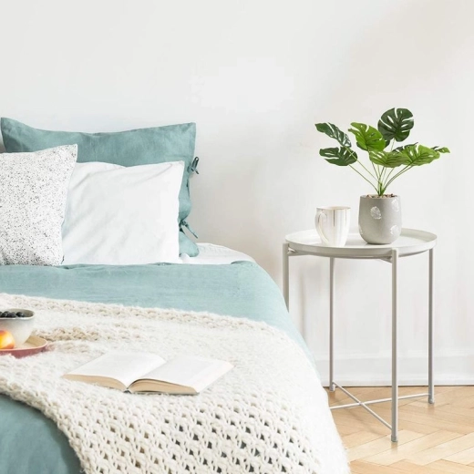 Rundt metalbord i loftstil - hvidt