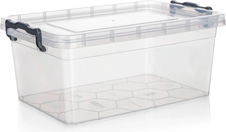 Opbevaringsboks GEMA 9 l med låg og klips, transparent