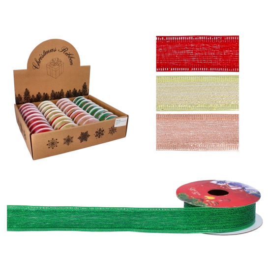 Juledekorationsbånd 2,5 cm × 2,7 m med satinskær og fast kant