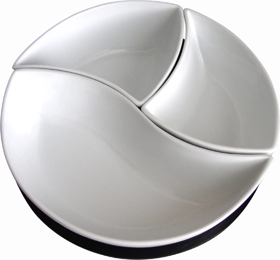 Serveringssæt af keramiske skåle med roterende træbakke Toro Vlnka