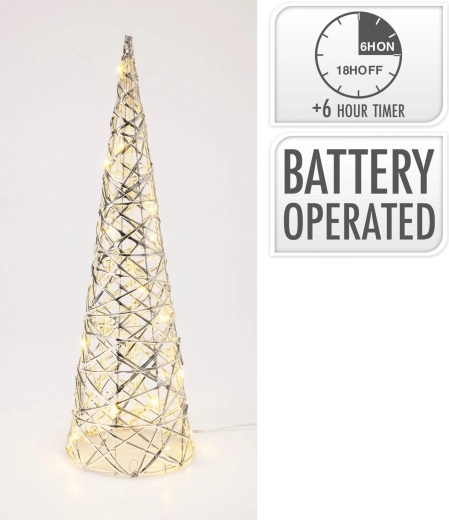 Dekorativ LED-pyramide 40 cm med sølvfinish og timer