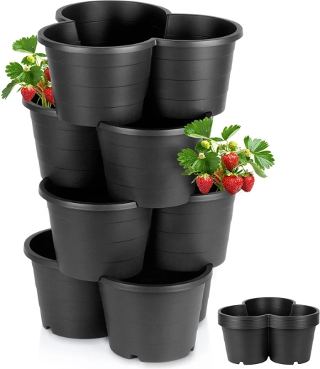 Plastisk kaskade-blomsterkasse sort, stabelbart sæt 4 stk.