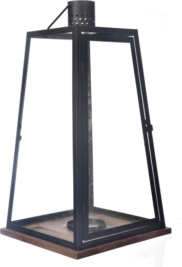 Dekorativ lanterne i træ og metal, sort-beige, 60 cm