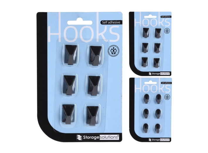 Selvklæbende kroge i rustfrit stål – sæt med 6 stk., sorte