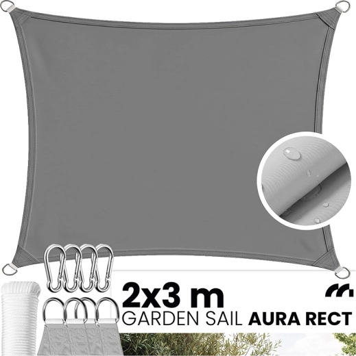 AURA rektangulær have-solsejl 2 × 3 m grå