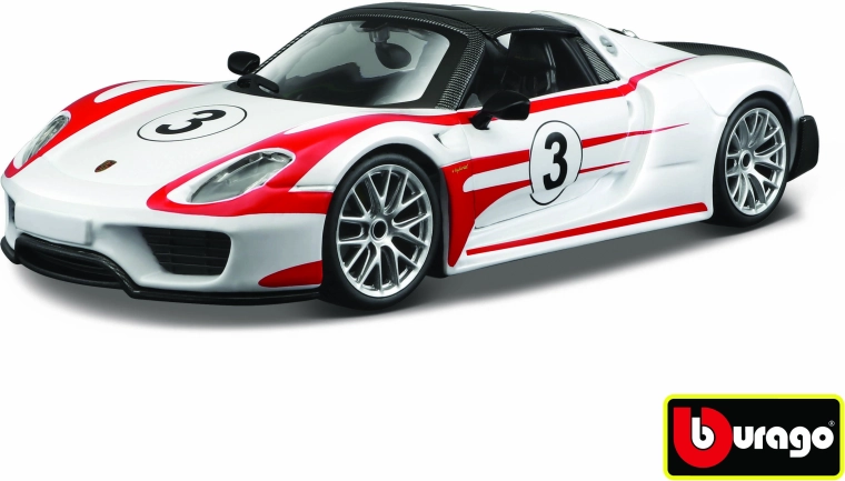 Bburago Porsche 918 Weissach Race hvid model i målestok 1:24