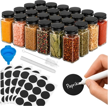 Ruhhy sæt med 24 krydderiglas (120 ml) med etiketter