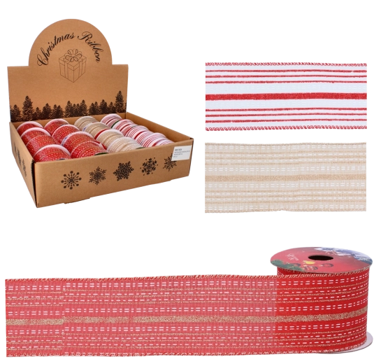 Juledekorativt bånd med farvede striber 6,3 cm × 2,7 m