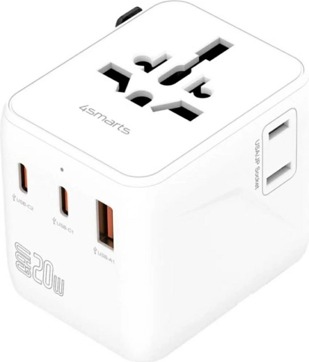 Rejseadapter 20W GaN NOMAD med 2x USB‑C og 1x USB‑A
