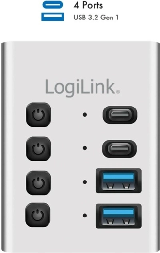 USB-hub 4× USB 3.2 Gen 1 med individuelle afbrydere og 2-i-1-kabel USB‑A/USB‑C LOGILINK