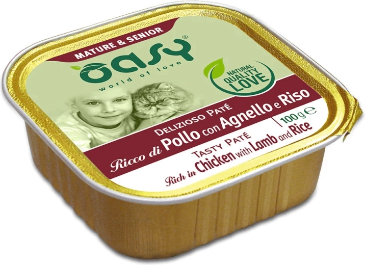 Oasy Tasty Pate Mature & Senior – pâté til katte med kylling, lam og ris 100 g