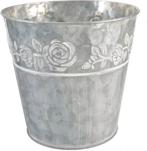 Blomsterpotte i blik med rosemotiv, grå 15 × 15 × 16 cm