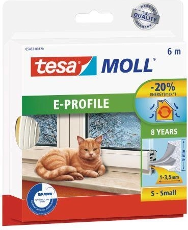 Tætning til vinduer og døre E 9 × 4 mm, hvid, 6 m