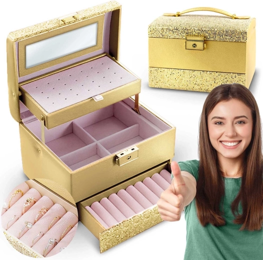 Guldsmykkeskrin MASSIDO med håndtag og lås