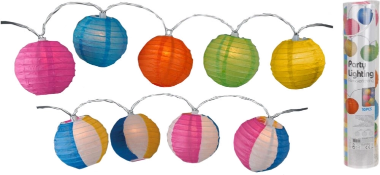 LED lyskæde med lanterner 10 cm, 10 LED, farverig