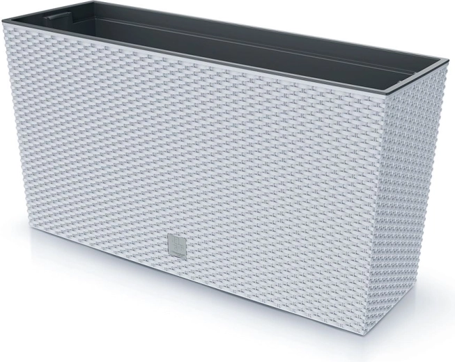 Altankasse Rato Case M med indsats 77 cm – hvid plastikblomsterkasse med rattanlook