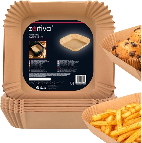 Zortiva papirindsatser til airfryer 23 × 23 cm, 100 stk.
