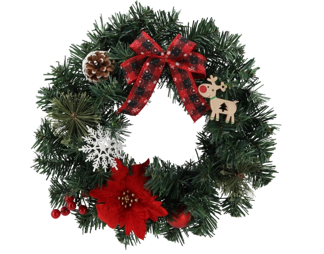 Julekrans med rød julestjerne 30 cm