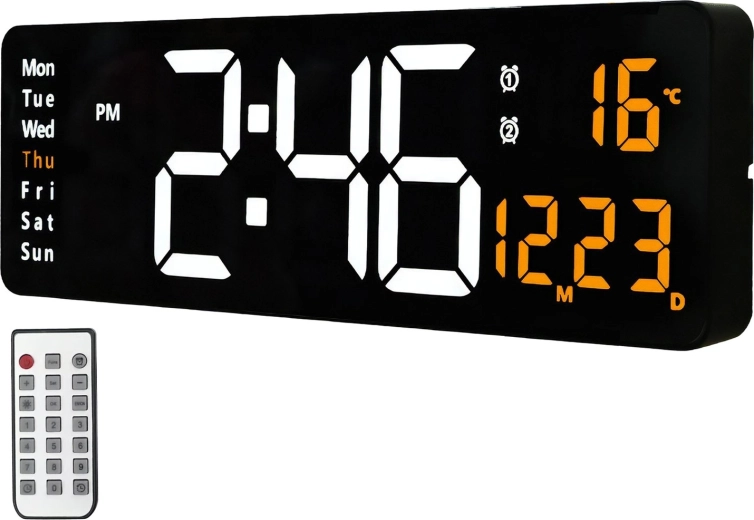 LED digitale vægur XXL 39 cm RENEW FORCE med fjernbetjening