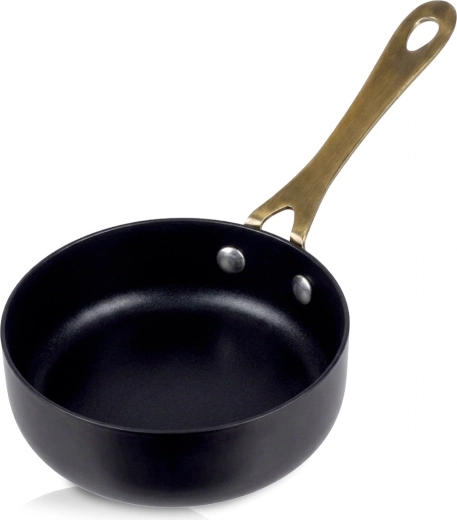 Sort serveringspande i rustfrit stål med gyldent håndtag 180 ml