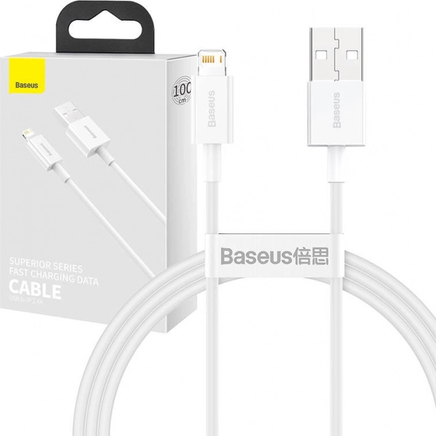 Baseus Superior USB-A til Lightning-kabel 1 m, hurtig opladning 2,4 A (hvid)
