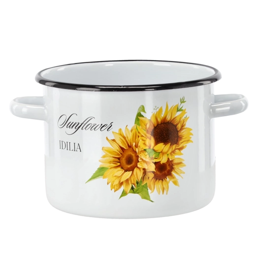Hvid emaljeret gryde med solsikkedekor 4,5 l, 20 cm