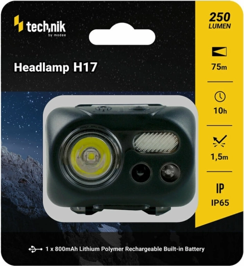 Technik MT-H17 pandelampe med gummibelægning, LED CREE L2, Micro-USB, rødt lys