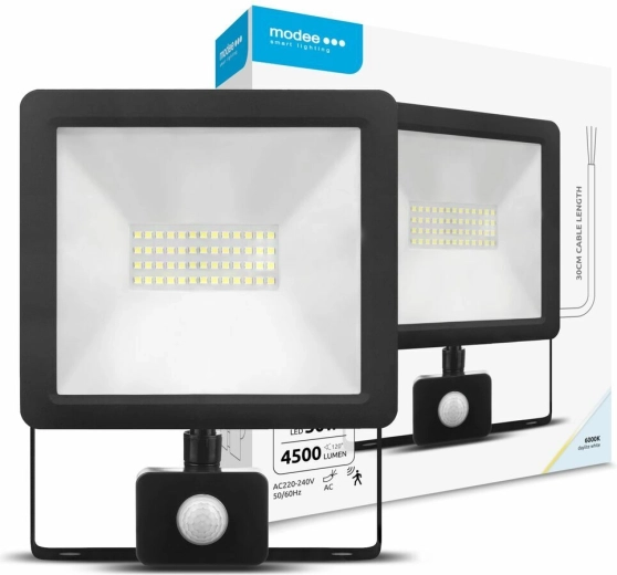 LED-projektør med bevægelsessensor 50 W, 120°, 6000 K, 4500 lm – Modee Lighting A2 Series