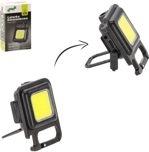 Mini lomme-LED-lommelygte med magnet og stativ, opladning via micro USB