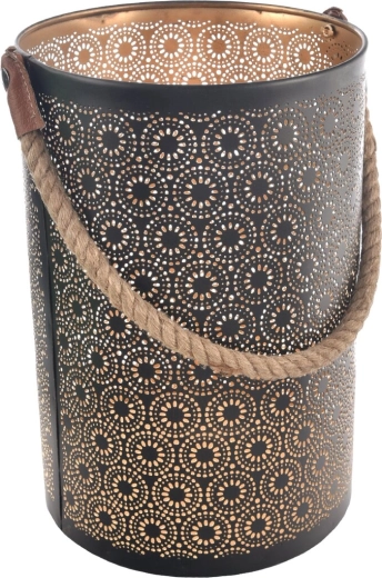 DOT-lysestage i metal og jute sort/guld 35 cm
