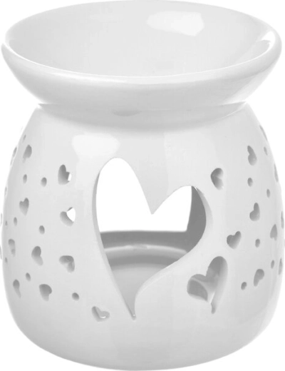 Porcelæns aromalampe med hjerte-motiv, hvid
