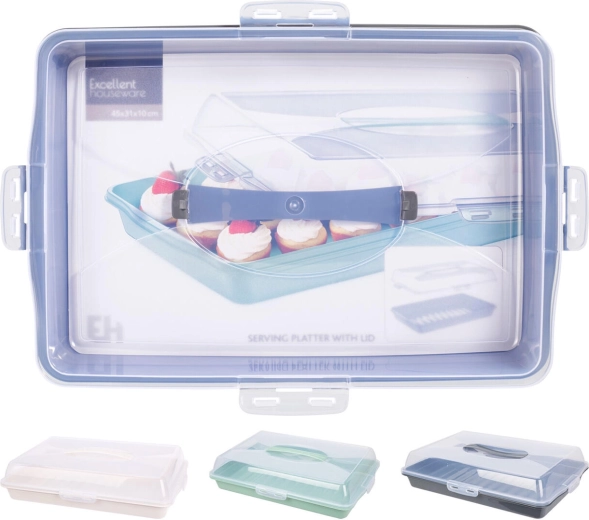 Serveringsbakke med låg 43 × 31 × 9 cm, mix af farver