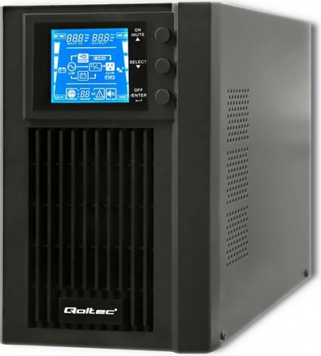 Nødstrømsforsyning UPS Qoltec, online, ren sinuskurve, 1 kVA, 800 W, LCD, USB
