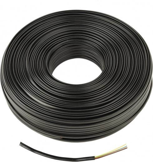 Sort fladt telefonkabel med 4 ledere, 100 m