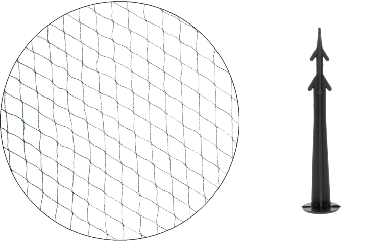 Beskyttelsesnet mod fugle 8 × 20 m grøn + 16 jordspyd