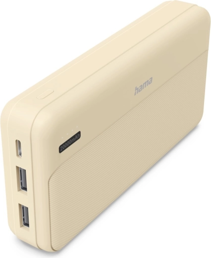 Powerbank 20.000 mAh med 2× USB-A, sandfarvet