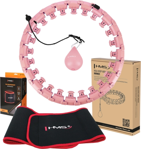 Sæt med massagebøjle med vægt HMS HHW01 og slankebælte BR163 – lyserød