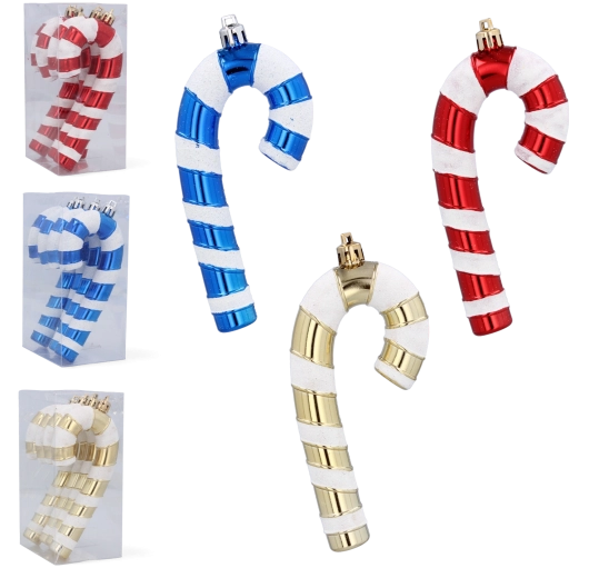 Sæt med 4 julepynt formet som sukkerrør 13 cm