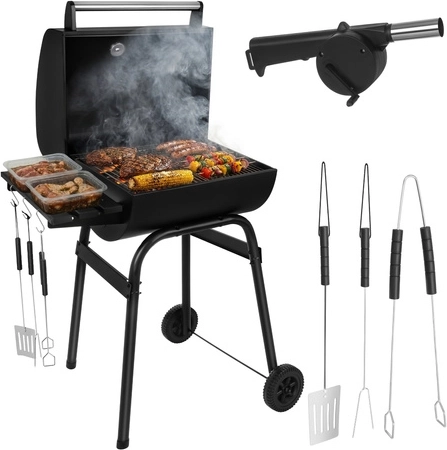 Havekulgrill med låg KAMINER 117 × 82 × 51 cm med termometer og tilbehør