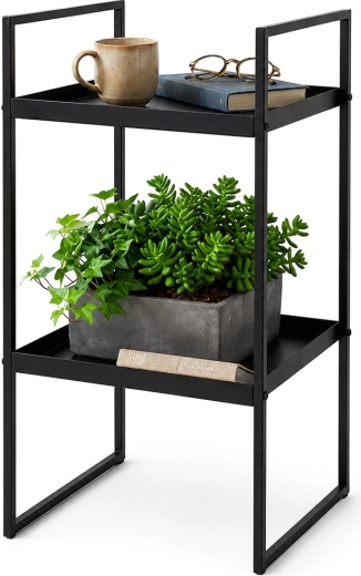 Sort metal-sidebord med to hylder 27 × 27 × 54 cm