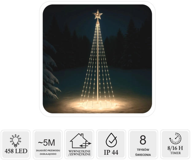 LED kegleformet juletræ med stjerne 3 m, 458 LED, varm hvid, indendørs/udendørs
